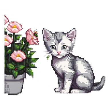 Kitten smells flowers sticker