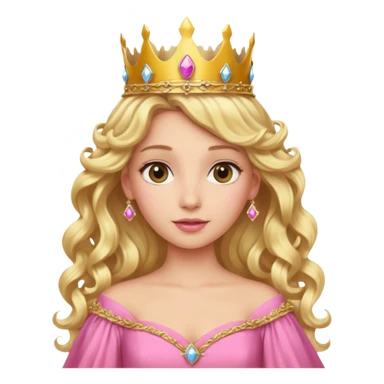 Blonde Princess with long blonde curls, pink gown, golden crown. sticker