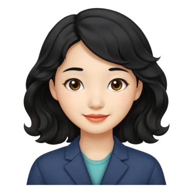 Red girly stuff asian black hair with wavy medium length sticker