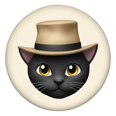 Black cat with a little white fur on the chin, chest, and paws wearing a hat sticker