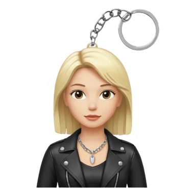 Dominatrix with blonde hair, leather outfit, keychain necklace sticker