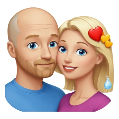middle age bald man with salt and blonde scruff, blue eyes and blonde woman with blue eyes kissing each other sticker