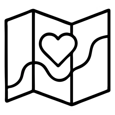 Folded map icon with subtle paths drawn – symbolic exploration of love and attraction, showing relationship journeys sticker