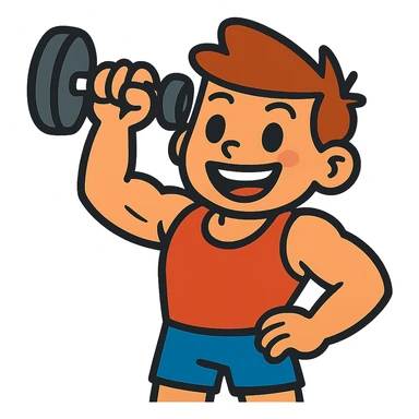 strong kid lifting a dumbbell, cheerful, vibrant colors, cartoon style sticker