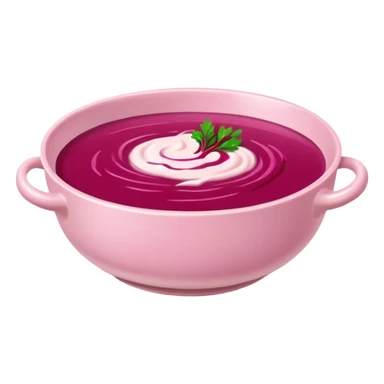 A bowl of pink soup from Lithuania with no face sticker