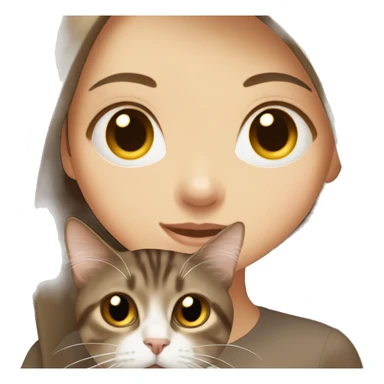 pale girl with long dark brown hair, holding a brown tabby cat sticker