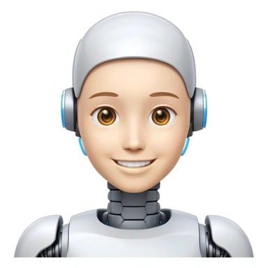 smiling Humanoid robot, face + neck, human face sticker