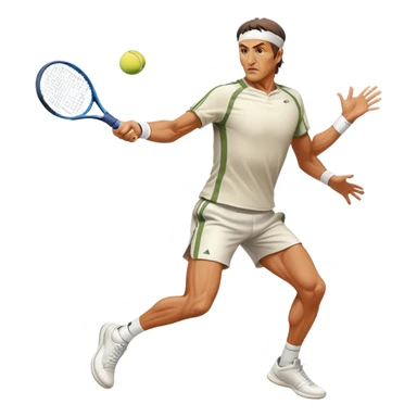 Cinematic Realistic portrait of Goran Ivanišević, depicted as an iconic tennis player in dynamic motion with detailed athletic gear and intense focus, illuminated by bold stadium lighting that accentuates his competitive spirit. sticker