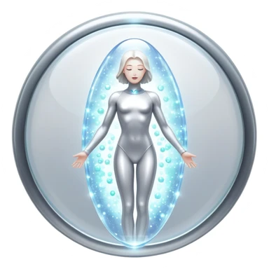 Silver capsule levitating among bright shining particles, with a translucent shield floating over an ethereal immune defense figure and a radiant thyroid gland in the background sticker