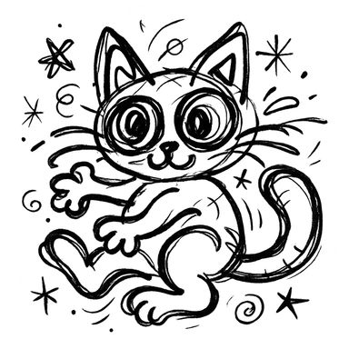 chaotic outlined icon of a cute cat with big eyes and a playful pose sticker