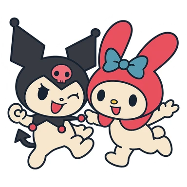 Remove the background, keep only Kuromi and My Melody in anime style, preserve all details, transparent background. sticker