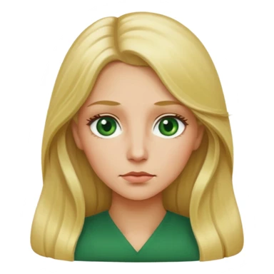 blonde with long hair and green eyes, thoughtful, iOS Apple emoji style sticker