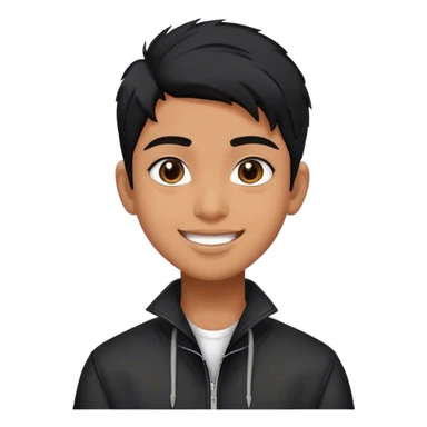 Cheerful Indian teenager with black hair . He's wearing a black jacket sticker