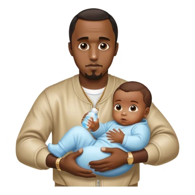 P.diddy holding a baby in one hand a baby oil in the other hand sticker