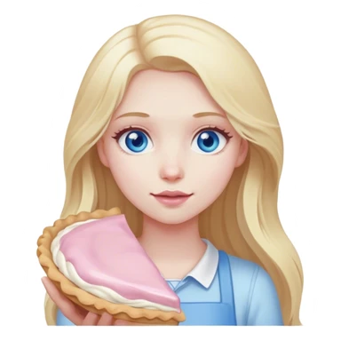Blonde girl with pale skin and long hair and blue eyes with a light pink pie  sticker