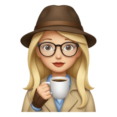 long hair blonde woman drink coffe with hat and glasses sticker