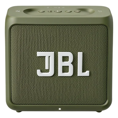 JBL Go 4 portable speaker in khaki green color, compact rectangular shape with rounded corners, front view showing speaker grill and JBL logo sticker