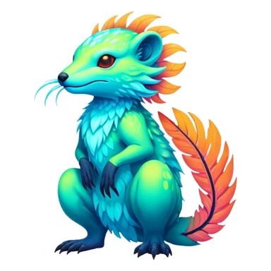 Tropical futuristic lush warm-colored neon Fionbri-Vernid-creature sticker