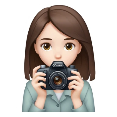 beautiful pale brunette girl taking photos with canon camera looking down sticker