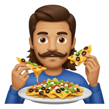 ripped guy with long hair and mustache eating nachos sticker