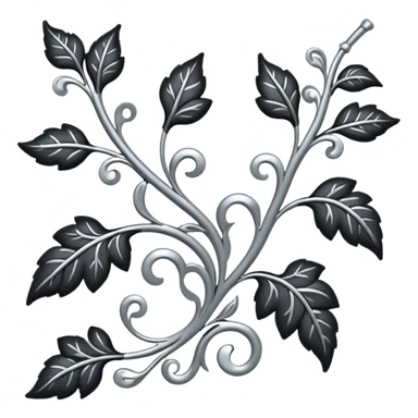 Black and silver filigree vine with leaves, artistic design, 3D, extremely detailed design sticker