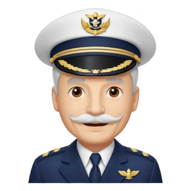 A light-skinned mid-aged man with brown eyes and white mustache, smiling while wearing a white captain’s hat with a navy emblem. sticker