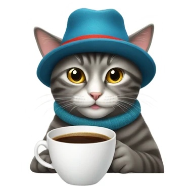 russian cat drinking coffee wearing hat sticker