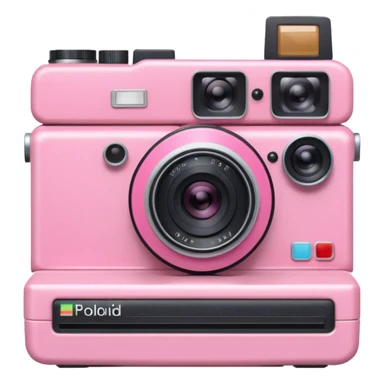 pink camera with a polaroid  sticker