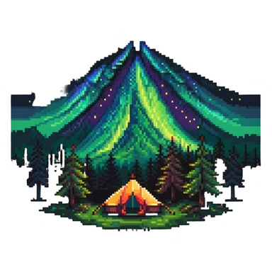 aurora borealis night sky over forest with tent sticker