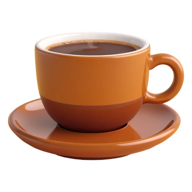 3D emoji style espresso cup, shiny ceramic, rich brown coffee, steam sticker