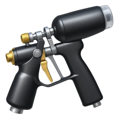black and metal spray gun with clear attached sticker