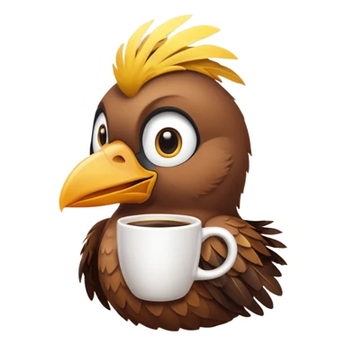 Cute bird with a coffee mug sticker