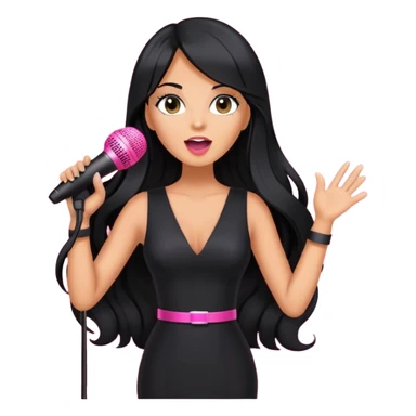 pink microphone, music, singing, long black hair tanned woman, black glam dress sticker