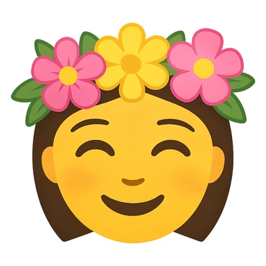 face with flower crown emoji, digital illustration, no background sticker