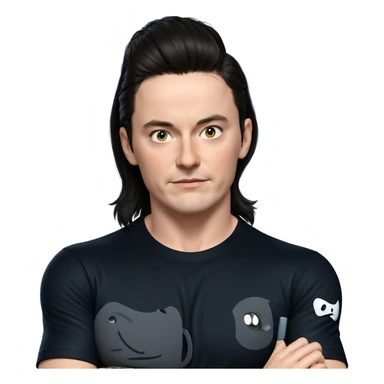 black shirt with black hair sticker