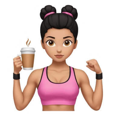 Caramel skinned toned female with a black bun for hair. Her eyes are a coffee color brown and almond shaped. She’s wearing a pink sports bra and showing off her flexed muscular toned biceps. She’s not holding anything in her hands sticker