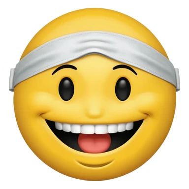 A smiley face wearing a gag and blindfolded sticker