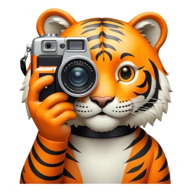 Tiger holding retro digital camera sticker