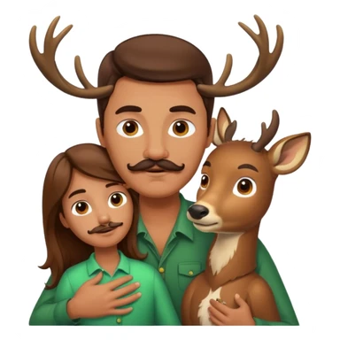 ripped guy with mustache and long hair being nuzzled by a deer sticker