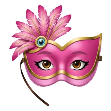 masquerade Pink eye mask with gold trim and small side feather. sticker