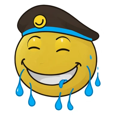 laughing yellow smiley face with tears in a hat sticker