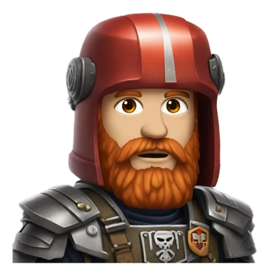 Red-haired man with a beard, wearing a Warhammer 40k helmet. Head only. sticker
