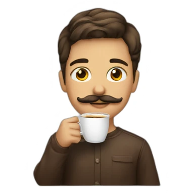 A young boy with mustache drink coffee sticker