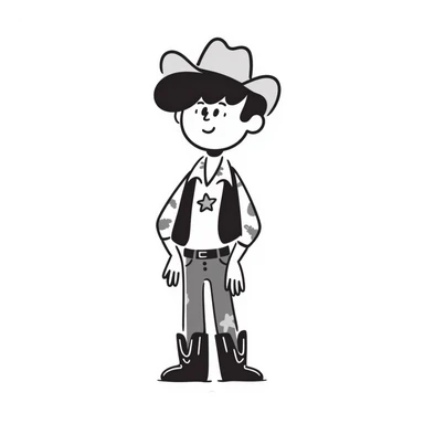 Cowboy with a star on his shirt, wearing a cowboy hat and boots sticker