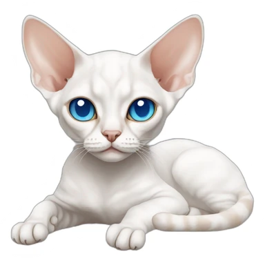 Slim white devon rex with light blue eyes relaxing sticker