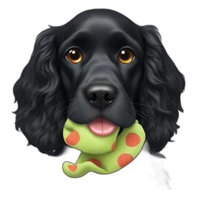 Black spaniel eating a sock sticker