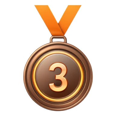 medal number 3, minimalistic bronze transparent glass 3d neon glowing sticker