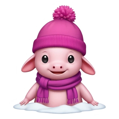 Axolotl playing in snow with winter clothes. sticker