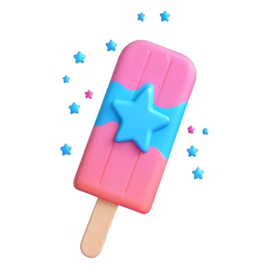 3D iOS style popsicle with blue and pink colors, star decorations, and a melting effect sticker
