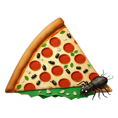 emoji-style icon of a pizza restaurant with pizza slice sign, trash, bugs, and a rat in the style of the apple emoji rat outside, dirty and gross, clear at small size, no text sticker